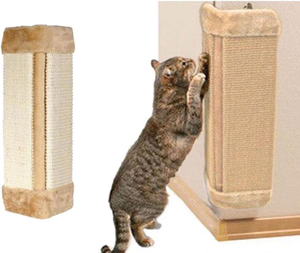 Wall Mounted Scratching Post, 20inch Hanging Natural Sisal Cat Scratching Mat, Door Wall Protecting Corner with Wall Fixings (Khaki)